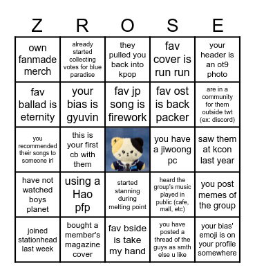 Random Zerose Bingo Card