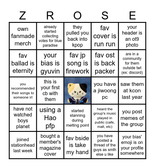 Random Zerose Bingo Card