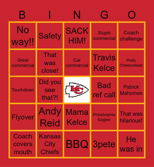 Superbowl LIX 2025 Bingo Card
