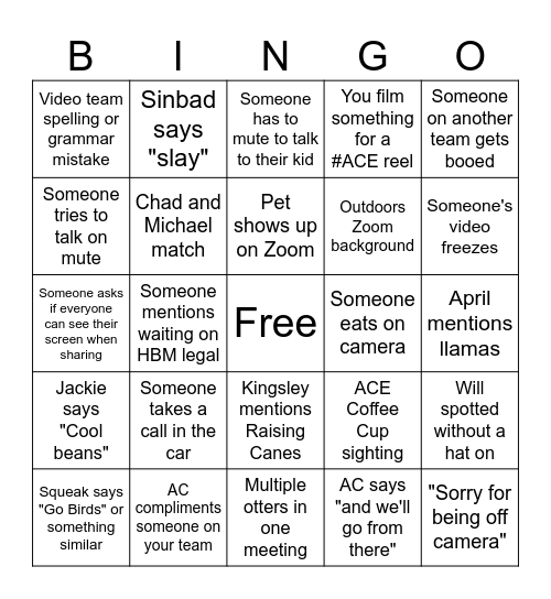 ACE Bingo Card