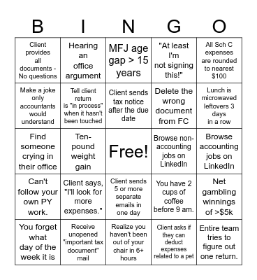 Tax Season Bingo Card
