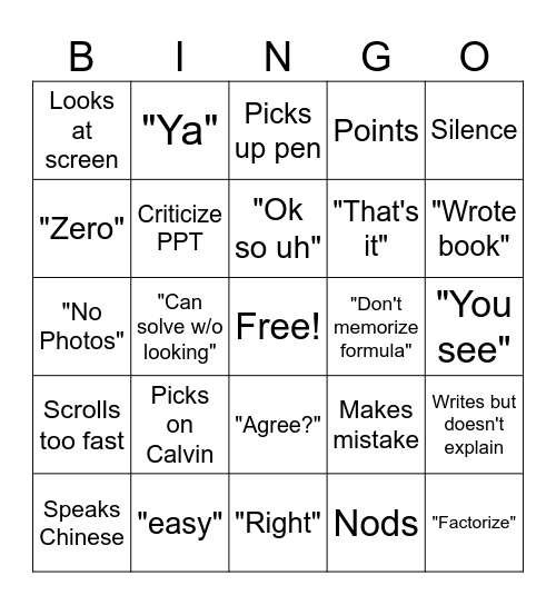 Untitled Bingo Card
