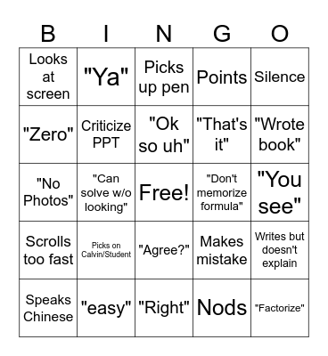 Mr Bernard Bingo Card