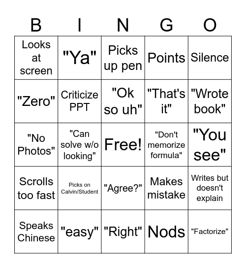 Mr Bernard Bingo Card