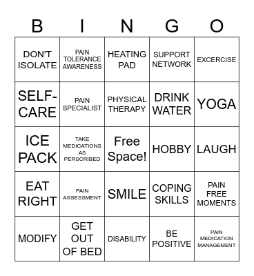 CHRONIC PAIN BINGO Card