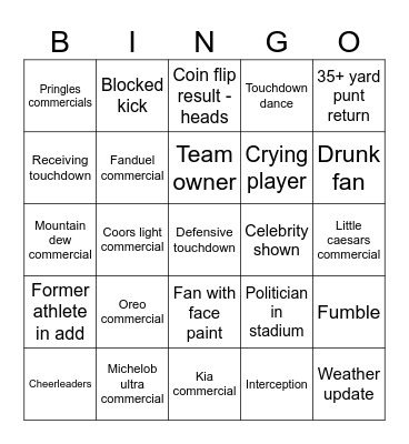 Superbowl LIX (Taylor's Version) Bingo Card