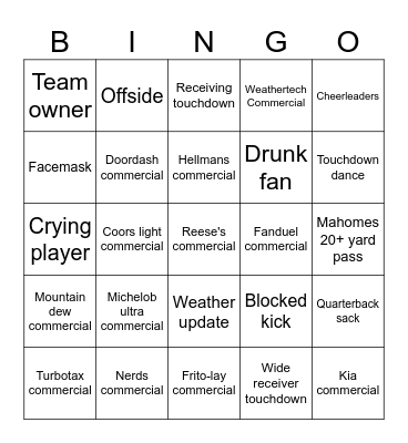 Superbowl LIX (Taylor's Version) Bingo Card