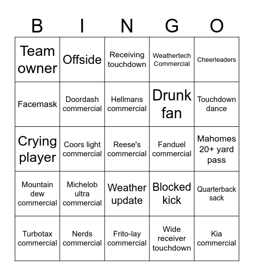 Superbowl LIX (Taylor's Version) Bingo Card
