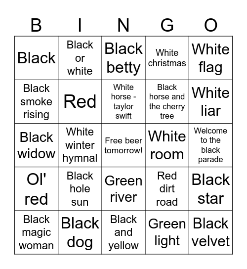 Team Colors Bingo Card