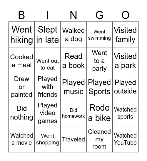 Weekend Highlights Bingo Card 2 Bingo Card