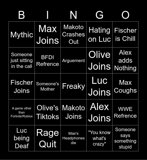 Discord Call Bingo Card