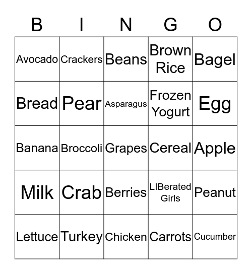 Let's Move...Healthy Choices Bingo Card