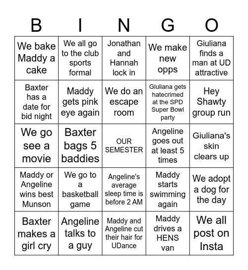 Spring 2025 Semester Bingo Card