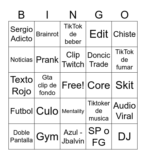 Tik Tok Bingo Card