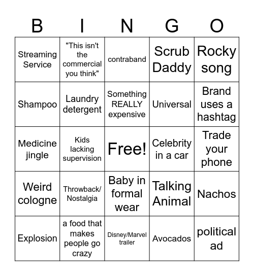 Superbowl Bingo Card