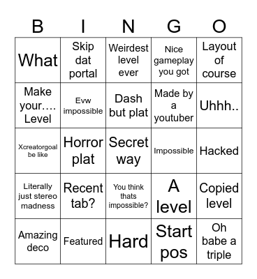 Geometry dash platformer bingo Card