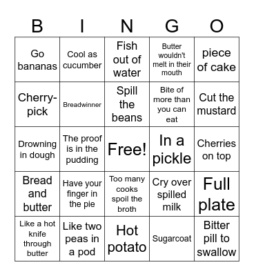 Idioms Bingo Card