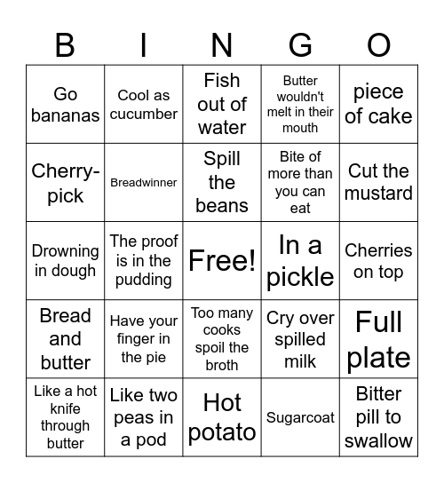 Idioms Bingo Card