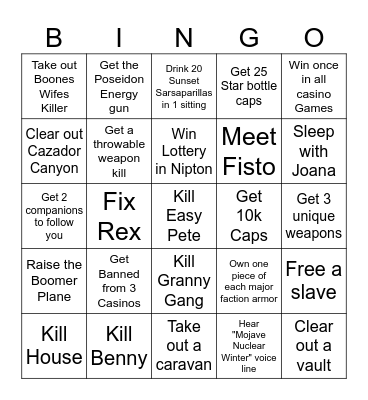 FNV Bingo Card Bingo Card