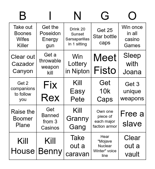 FNV Bingo Card Bingo Card