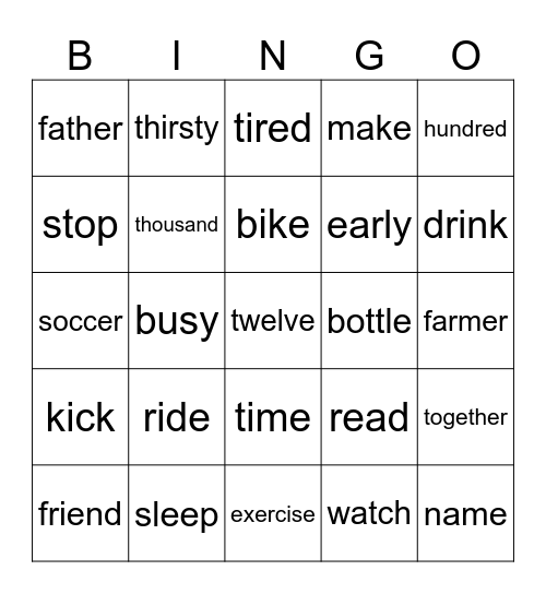 Review bingo Card