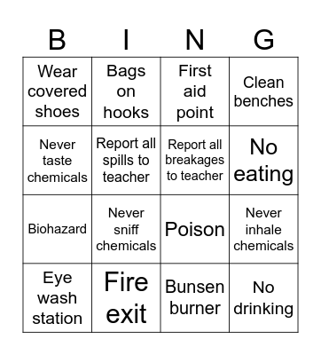 Lab Safety Bingo Card