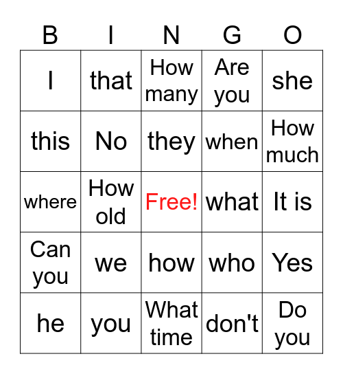 Bingo # 2 Bingo Card
