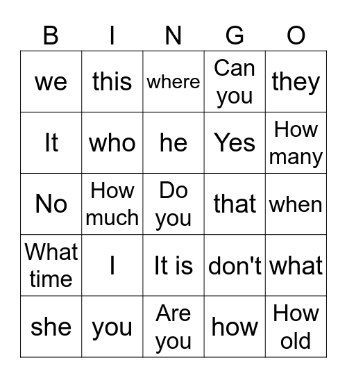Bingo  # 2 Bingo Card