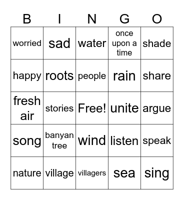 the song of the babyan tree Bingo Card