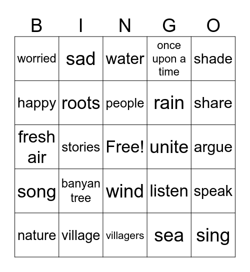 the song of the babyan tree Bingo Card
