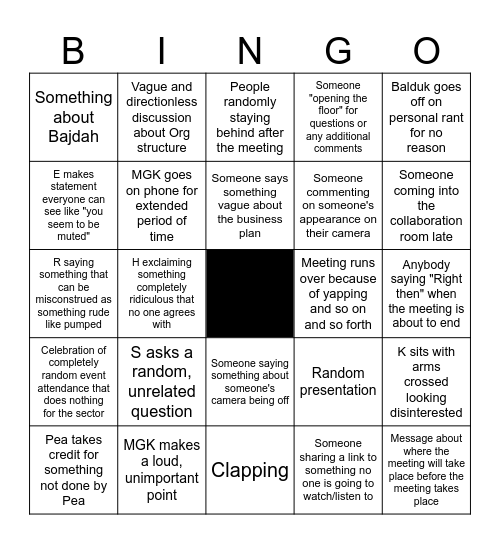 All Bands Bingo Card