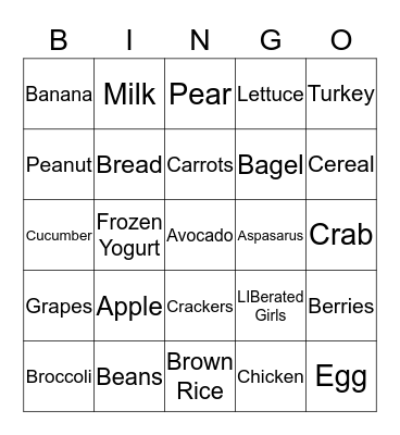 Let's Move...Healthy Choices Bingo Card