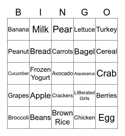 Let's Move...Healthy Choices Bingo Card