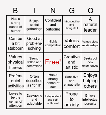 PERSONALITY BINGO Card