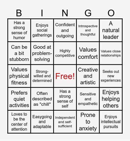 PERSONALITY BINGO Card