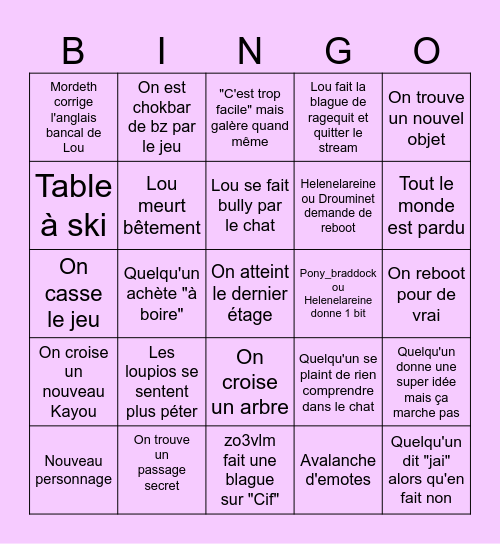 Le Bingo Void Stranger Bingo Card