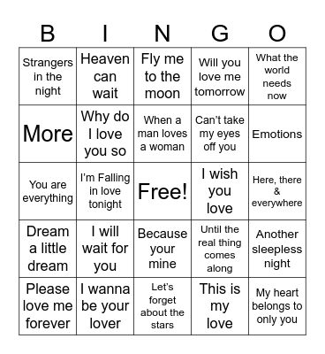 L O V E Bingo Card