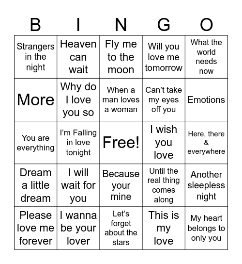 L O V E Bingo Card
