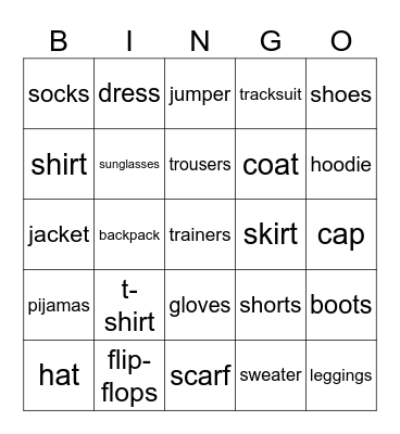 Clothes! Bingo Card