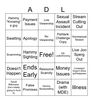 American Dude Lodge Bigo Bingo Card