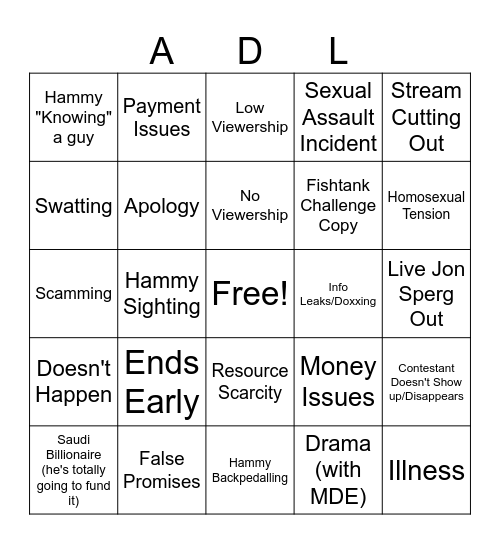 American Dude Lodge Bigo Bingo Card