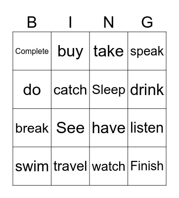 Past tense verbs Bingo Card