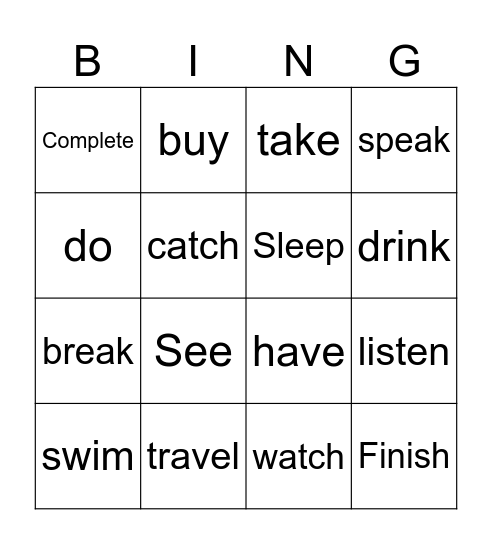 Past tense verbs Bingo Card
