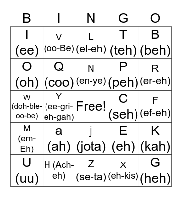 Spanish letters!!! Bingo Card