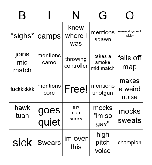 COD Bingo Card