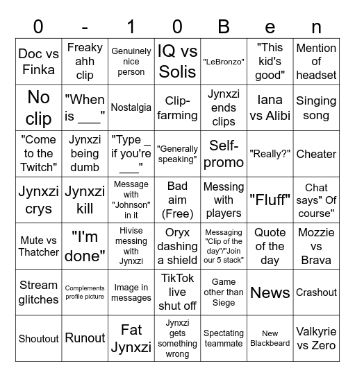 Siege Clips (by Centi) V3 7x7 Bingo Card