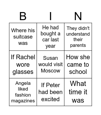Reported speech Bingo Card