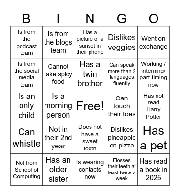 PUBS BINGO Card