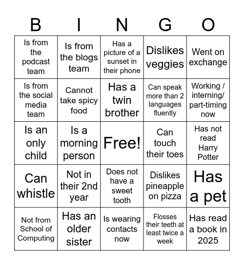 PUBS BINGO Card