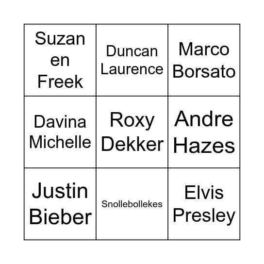 Muziek Bingo Card